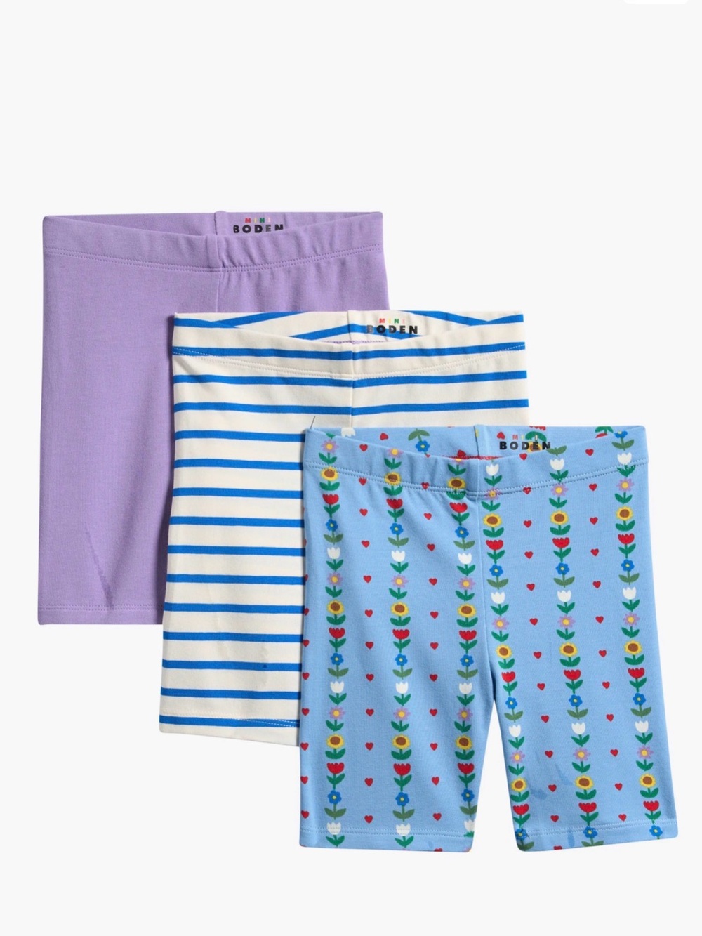 Mini Boden Light Blue Floral Stripe Cycling Shorts Bundle - sz 5-6y EUC